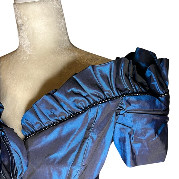 Vintage Iridescent Blue Corset-Style Off-Shoulder Top  - Small - Picture 4 of 16